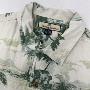 Tommy Bahama Men's M Silk Cream Green Tropical Short Sleeve Button Front Shirt